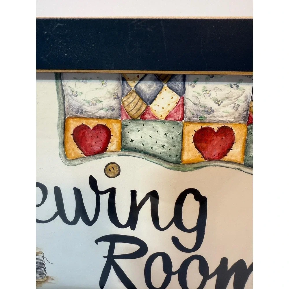 The Sewing Room Framed Wall Art‎ Folk Art Quilt Tomato Pincushion Signed TAM